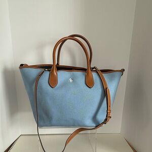 EUC POLO RALPH LAUREN Canvas Bellport Medium Tote Carolina Sky Blue